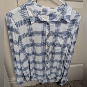 MELLODAY Blue and White Plaid Button Down Shirt